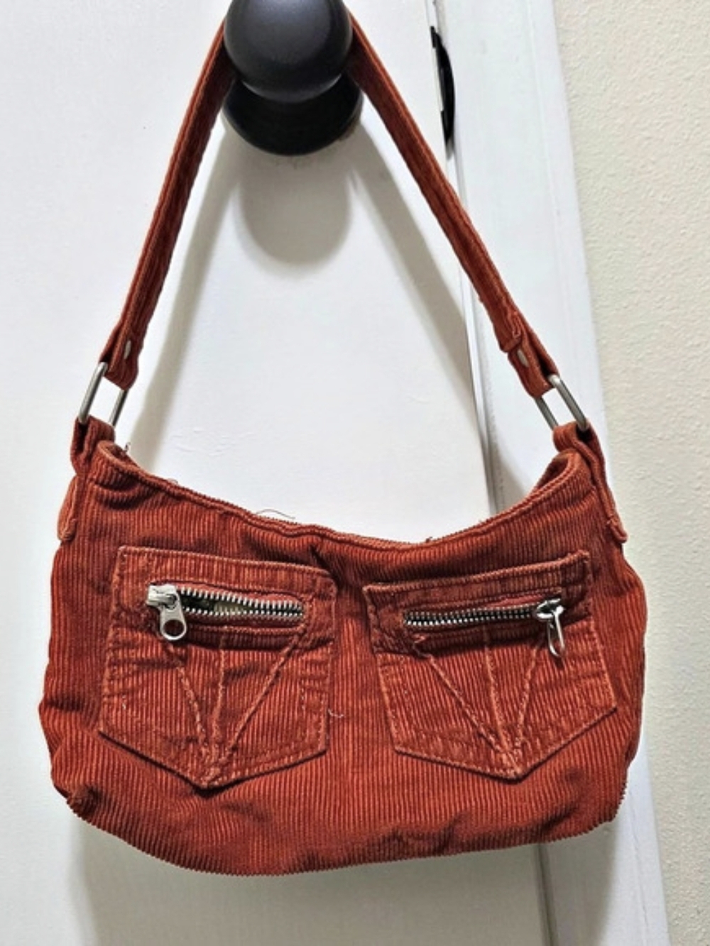 VTG Old Navy Y2K Orange Corduroy Grunge Utility Mini Shoulder Bag